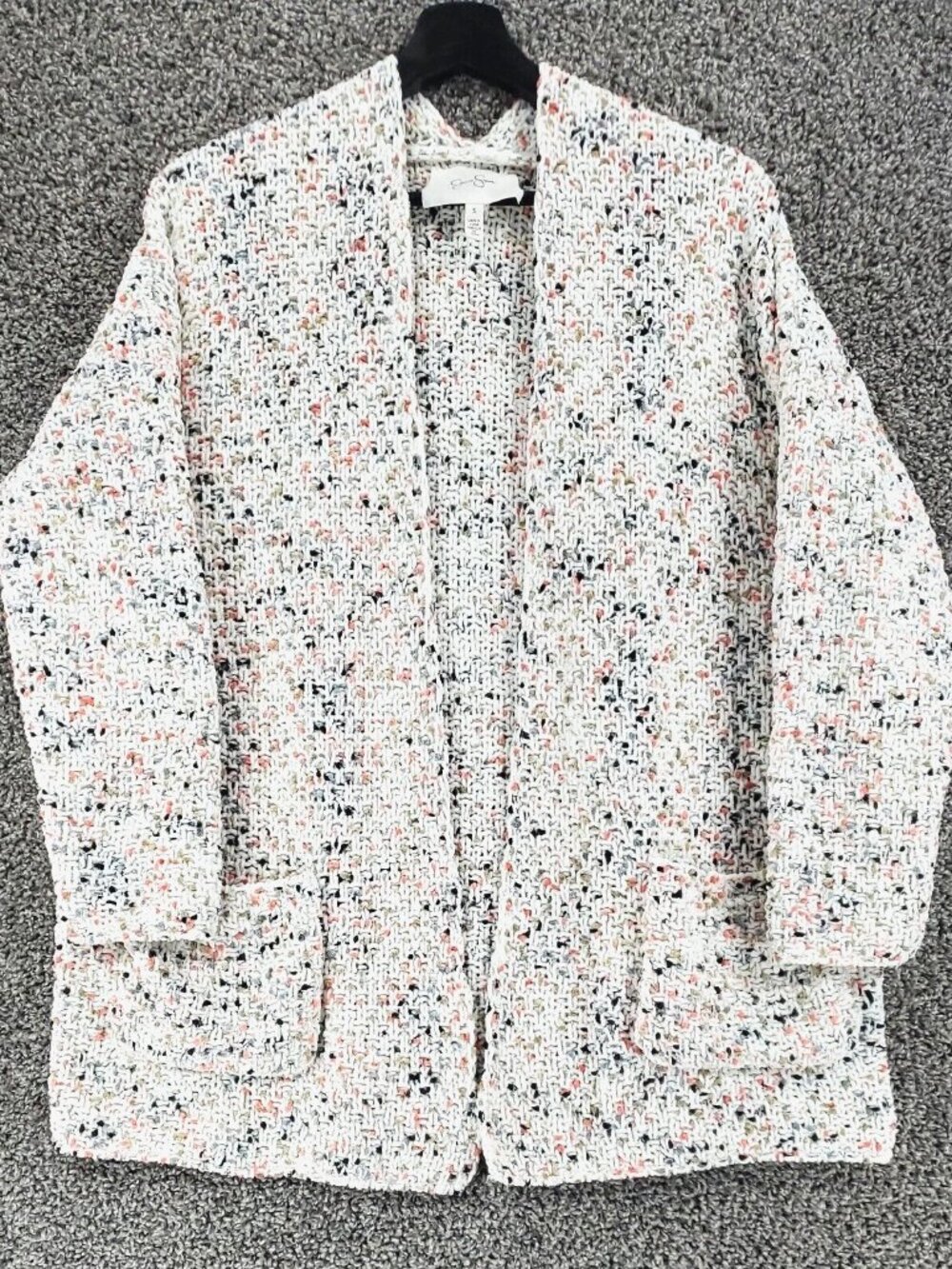Jessica Simpson Chunky Knit Open Front Cardigan White Multicolor Women's Small